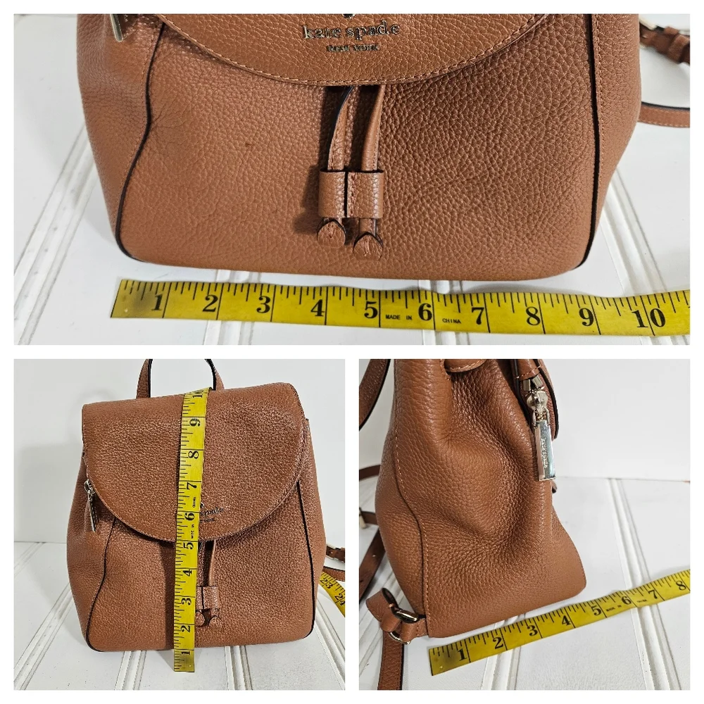 Kate Spade Backpack OS Leila Medium Flap Pebbled Leather Warm Gingerbread Brown